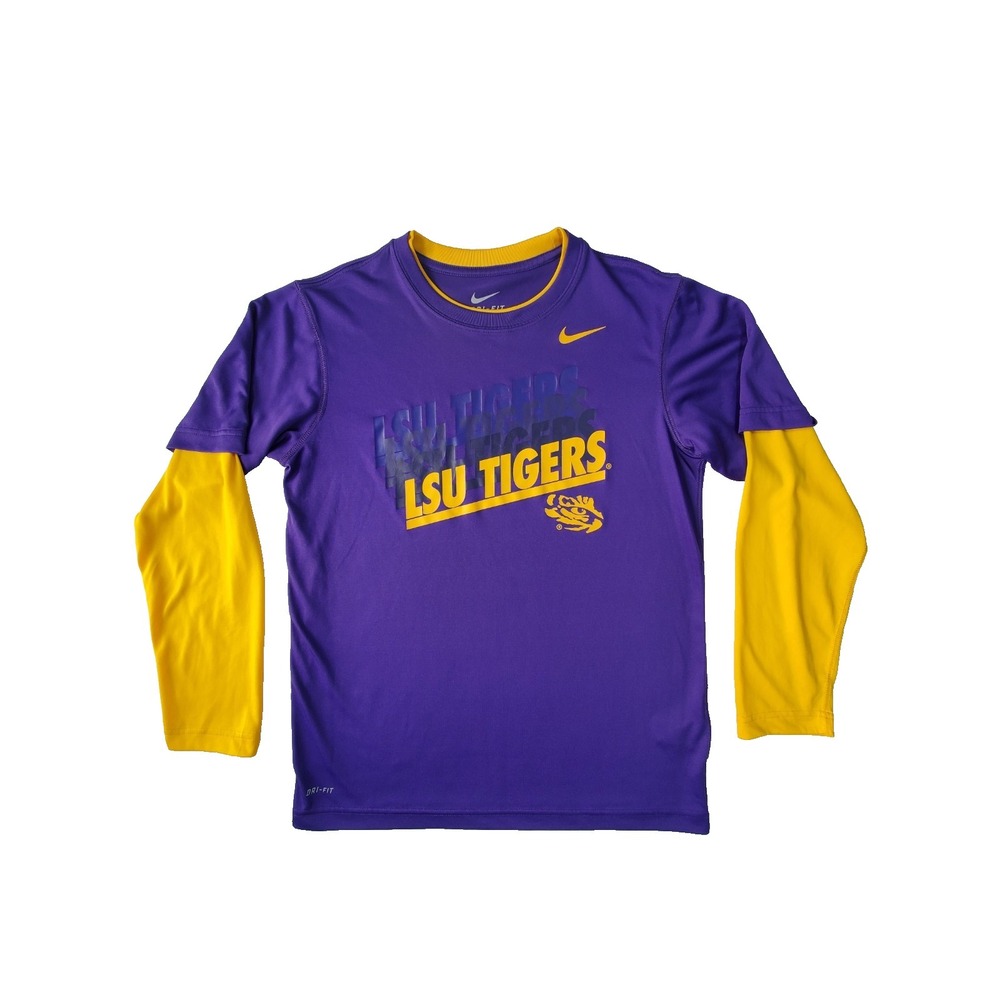 Nike LSU Tigers Dri-FIT Long Sleeve Shirt Men's Large Purple‎ Gold
